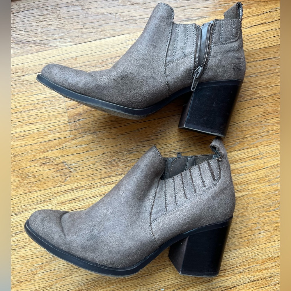 Brown suede booties